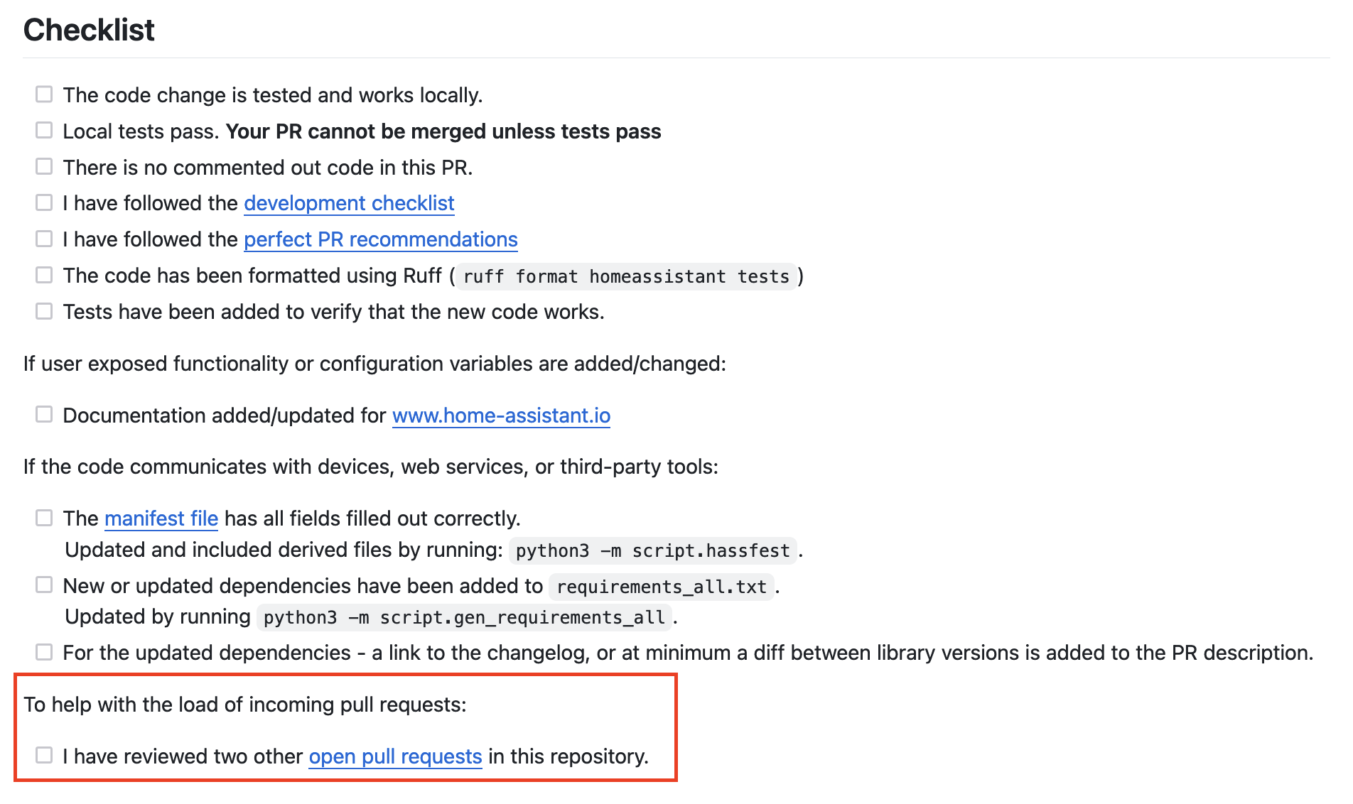 Home Assistant Pull Request Checklist