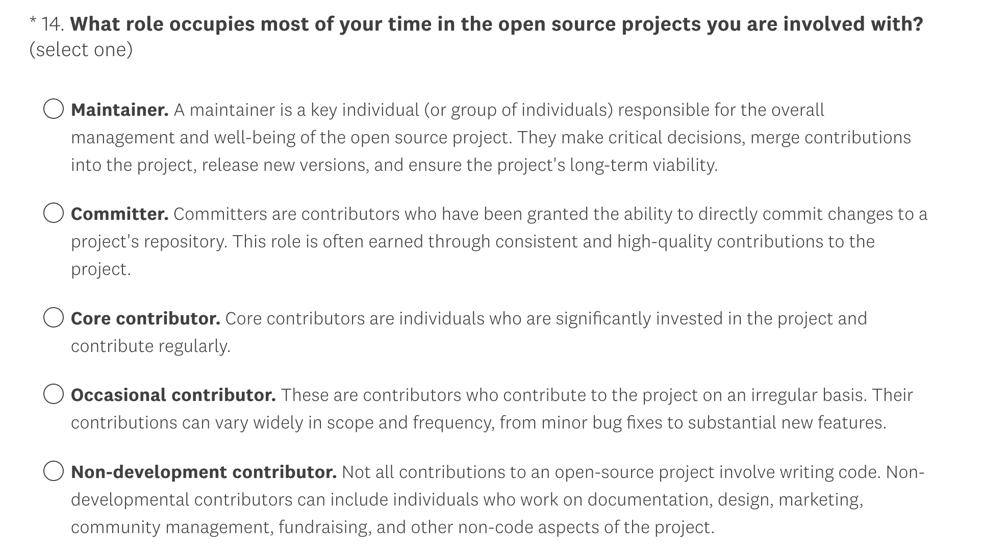 descriptions of roles in open source